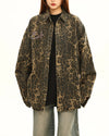 This 90's style leopard denim jacket features a rhinestone star on the chest and button-up construction -boogzel clothing