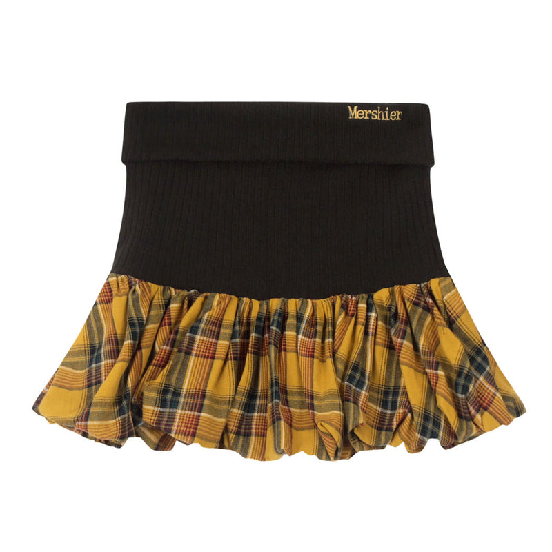 This cute balloon skirt features a layered plaid fabric with a contrast waistband - boogzel clothing