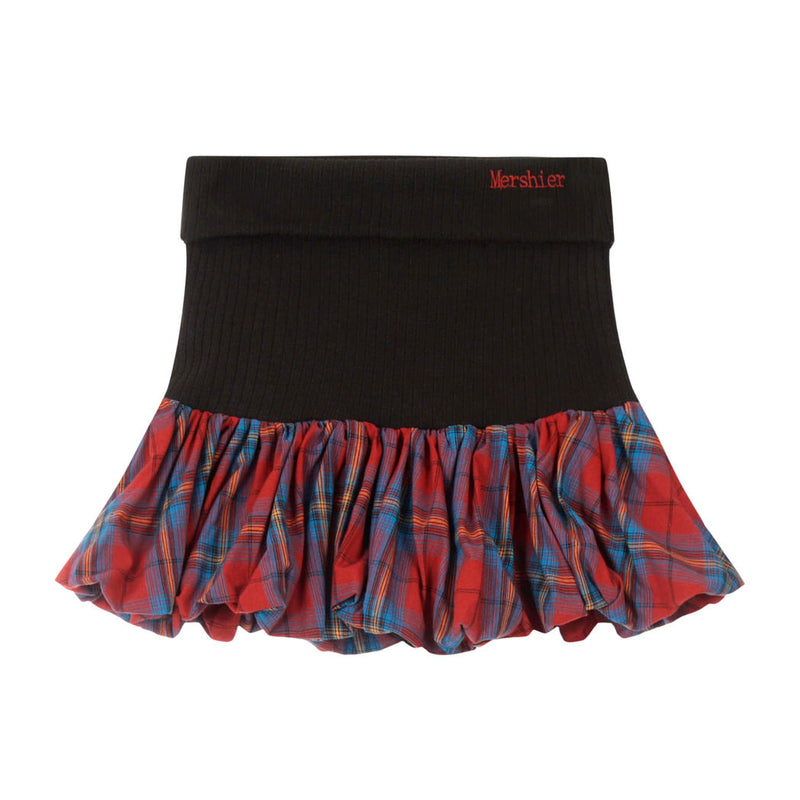 This cute balloon skirt features a layered plaid fabric with a contrast waistband - boogzel clothing