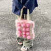 soft girl aesthetic Fluffy Pom Poms Bag in Pink boogzel clothing