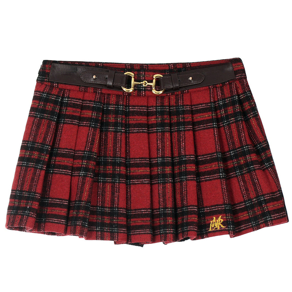 This preppy aesthetic mini skirt features plaid fabric with a pleated construction, complete with a matching faux leather belt - boogzel clothing