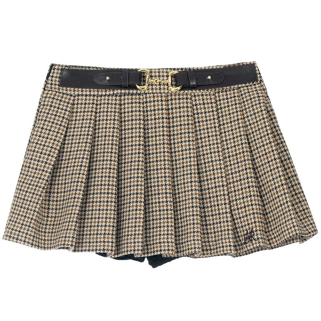 This preppy aesthetic mini skirt features plaid fabric with a pleated construction, complete with a matching faux leather belt - boogzel clothing