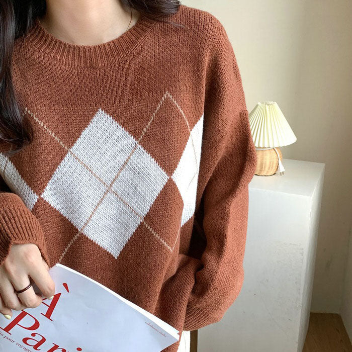 brown argyle sweater boogzel apparel