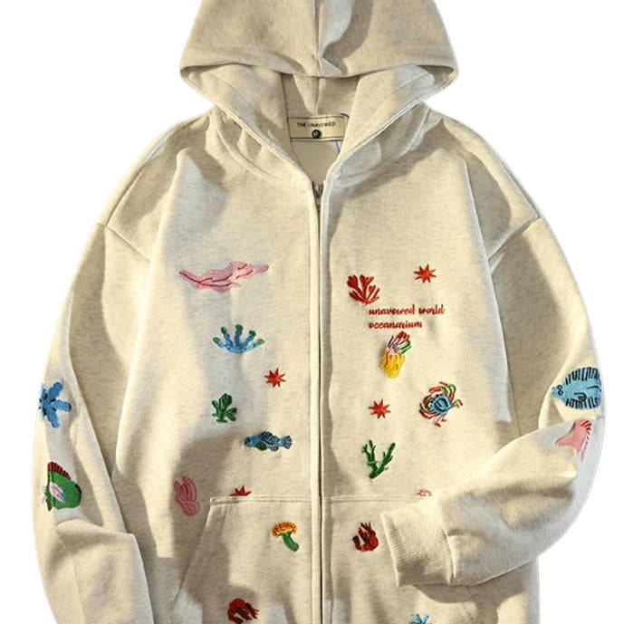 Underwater Life Embroidery Hoodie - aesthetic clothes - boogzel clothing