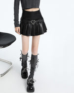 Vegan leather pleated mini skirt with an adjustable heart buckle belt - boogzel clothing