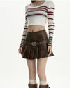 Vegan leather pleated mini skirt with an adjustable heart buckle belt - boogzel clothing