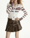 Vegan leather pleated mini skirt with an adjustable heart buckle belt - boogzel clothing