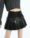 Vegan leather pleated mini skirt with an adjustable heart buckle belt - boogzel clothing