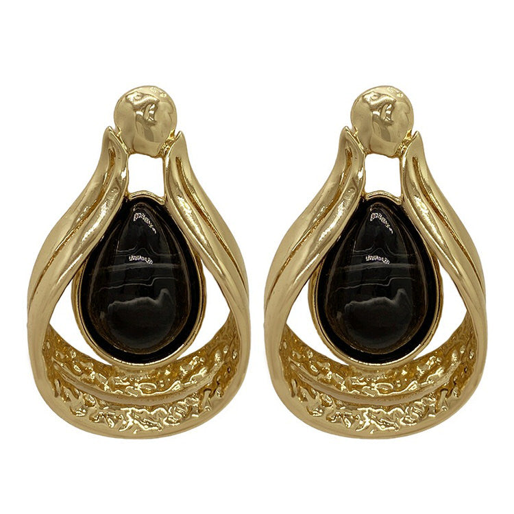 Vintage Aesthetic Black Stone Earrings - boogzel clothing