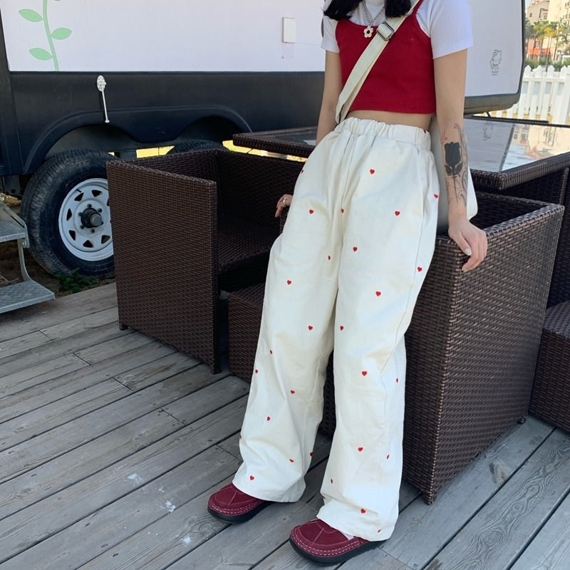 Vintage Red Hearts buy Pants boogzel clothing aesthetic outfits