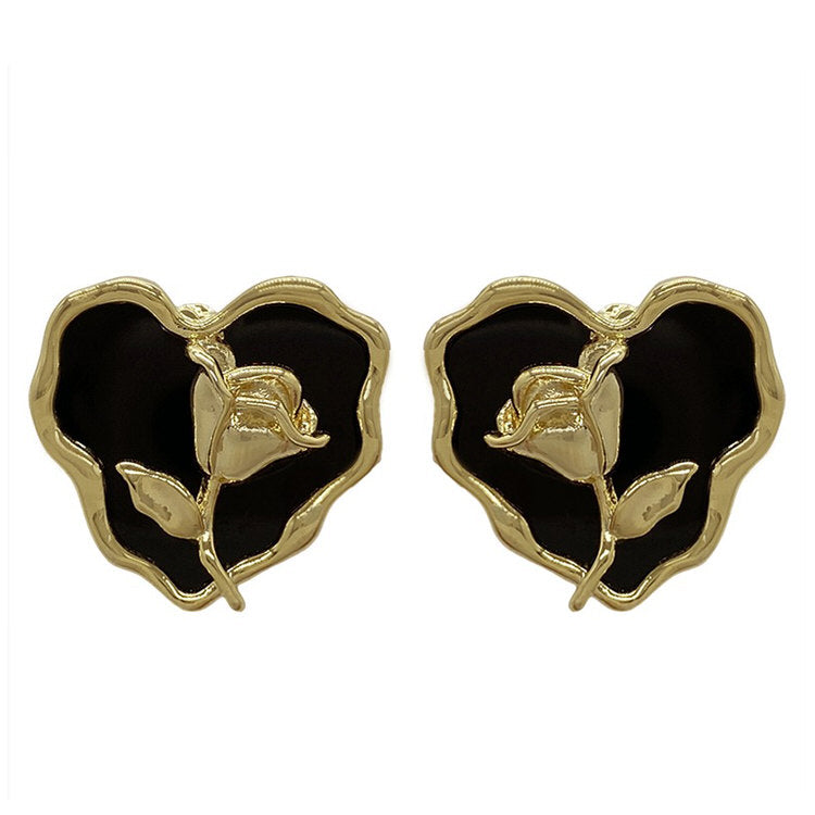 Vintage Style Rose Heart Earrings - Boogzel Clothing, Aesthetic Accessories