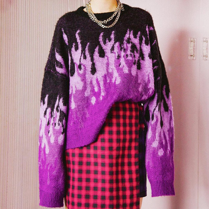 purple flame knit sweater boogzel apparel