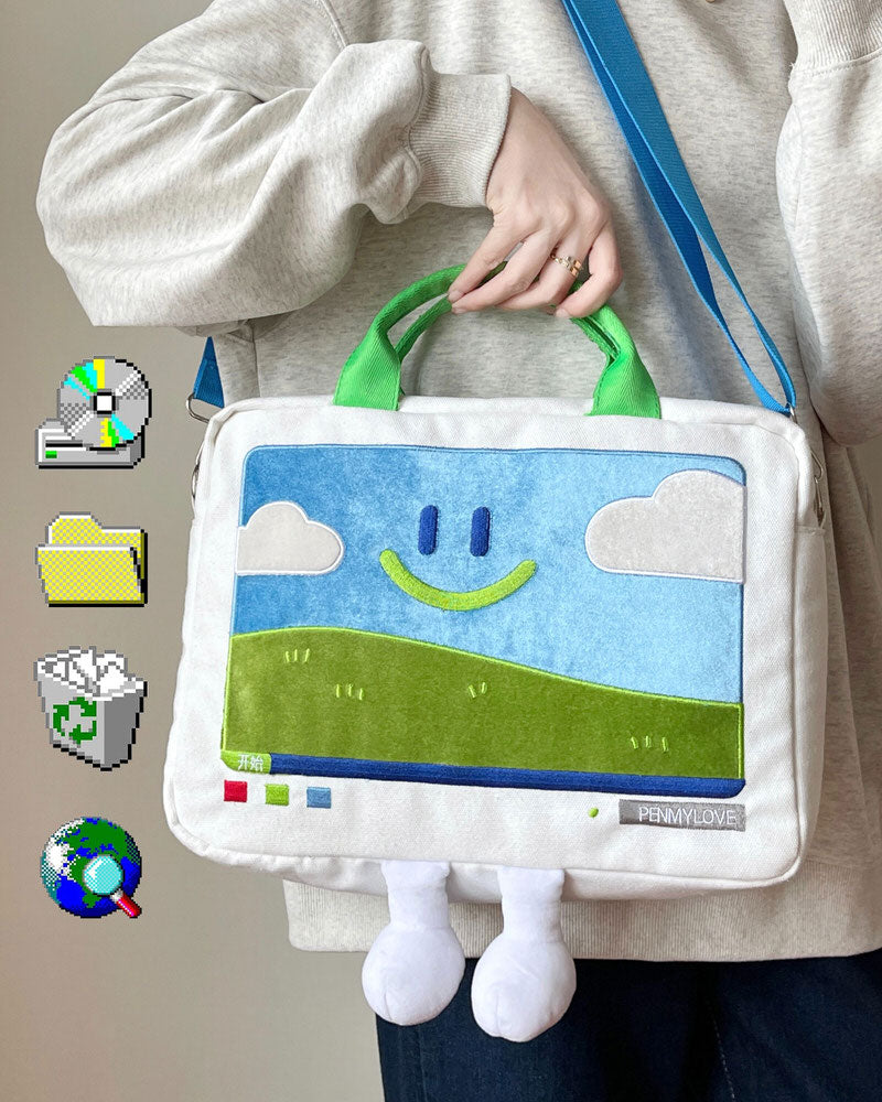 Windows XP Aesthetic Embroidery Laptop Handbag | Boogzel Clothing