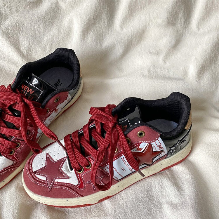 Wine Red Star Sneakers - Boogzel Clothing
