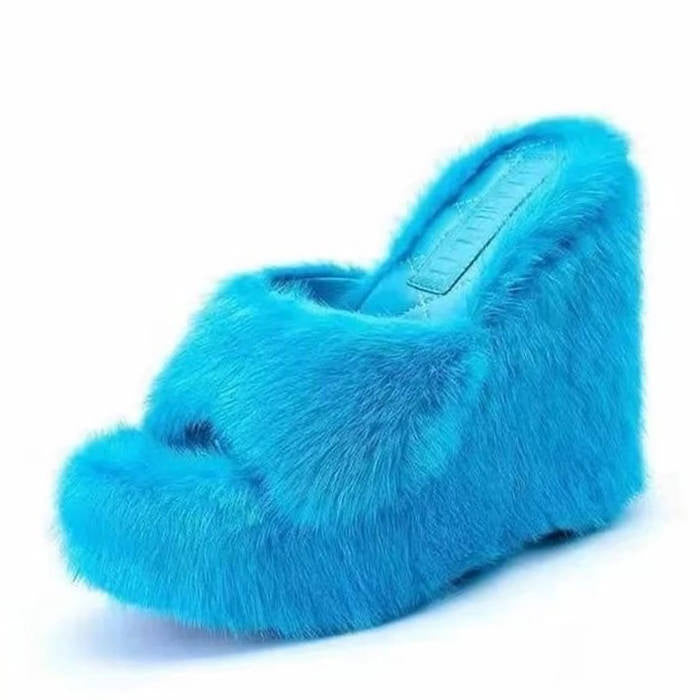 blue fur sandals boogzel apparel