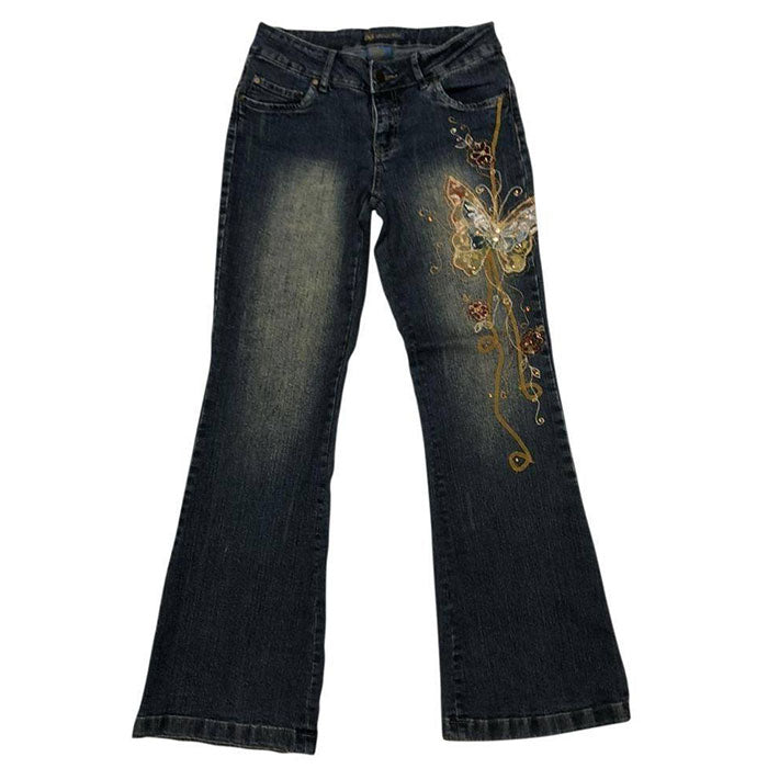 Butterfly Embroidered Ultra Low Rise Y2k Jeans India, 56% OFF