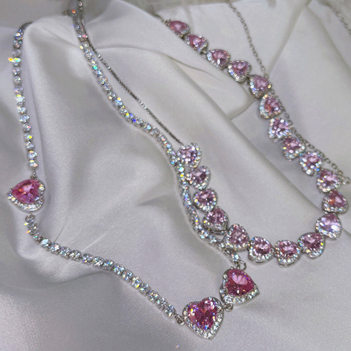 Y2K Pink Heart Rhinestone Necklace | BOOGZEL CLOTHING – Boogzel Clothing