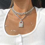 2000s rhinestone lock necklace boogzel apparel
