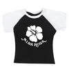 Y2K aesthetic top featuring a hibiscus graphic on the front - alba  rosa baby tee boogzel clothing