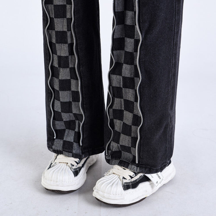Zip Up Checker Jeans