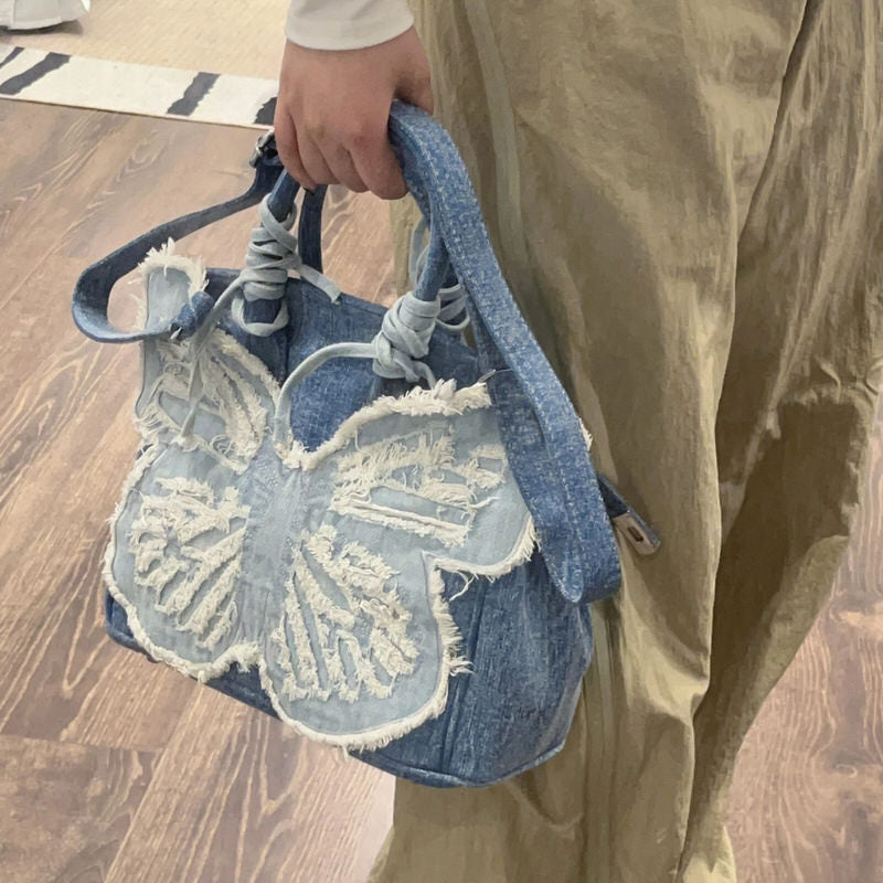 Y2K Aesthetic Denim Butterfly Handbag