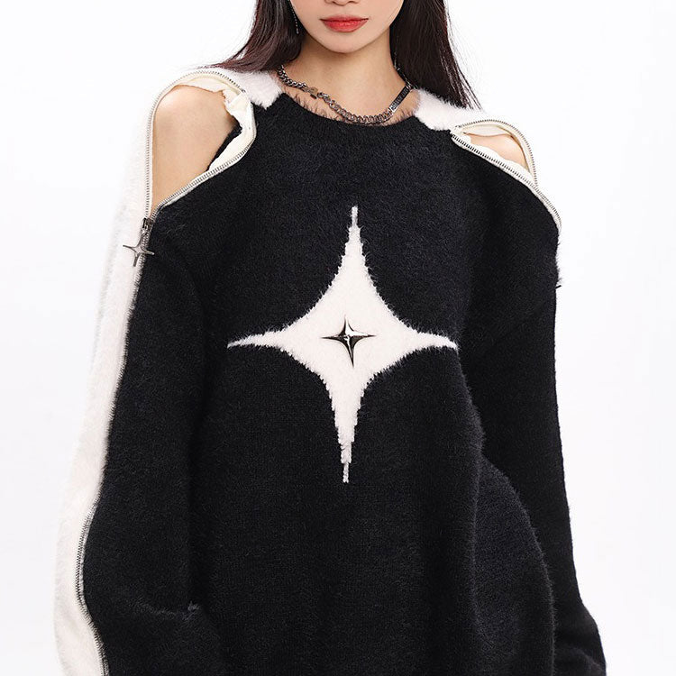 White Star Open-Shoulder Sweater boogzel clothing