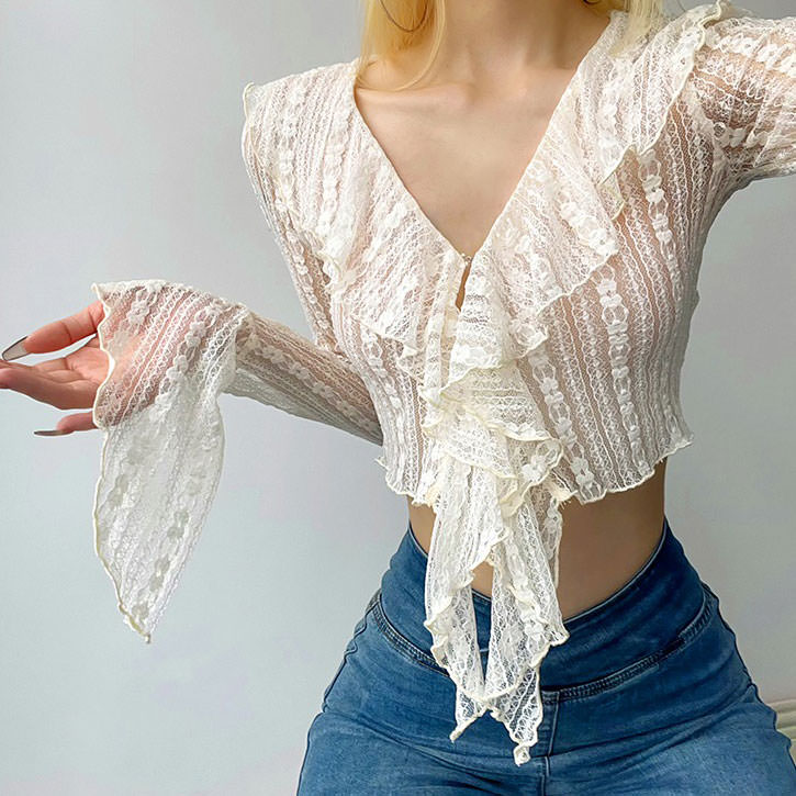 ruffle lace up top boogzel clothing