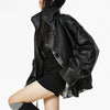 grunge black oversized leather jacket boogzel clothing