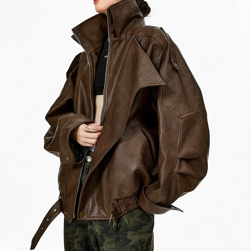 aesthetic oversized leather bomber jacket boogzel clothing