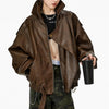 brown oversized leather bomber jacket boogzel clothing