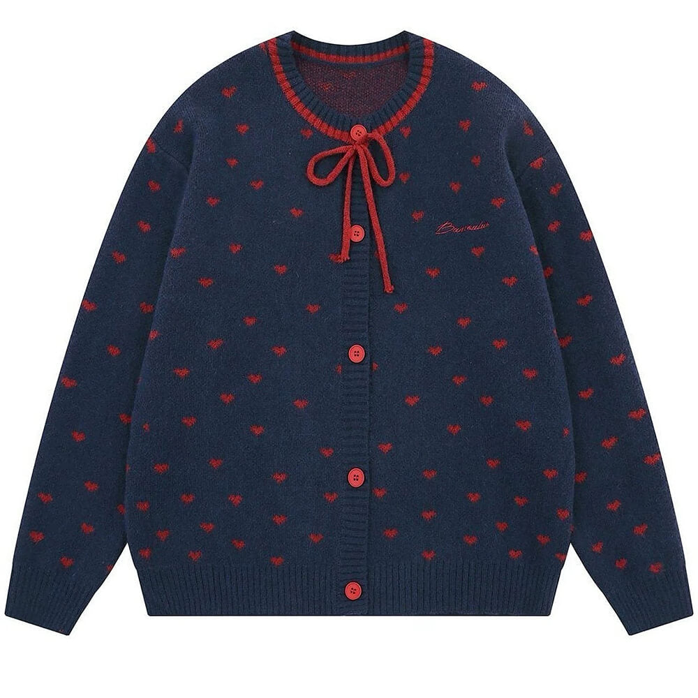 aesthetic red heart pattern cardigan boogzel clothing