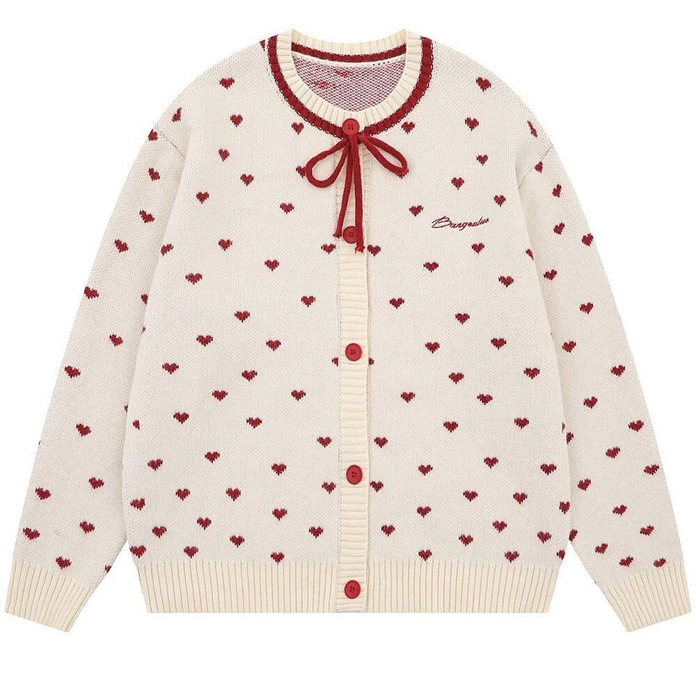 aesthetic red heart pattern cardigan boogzel clothing