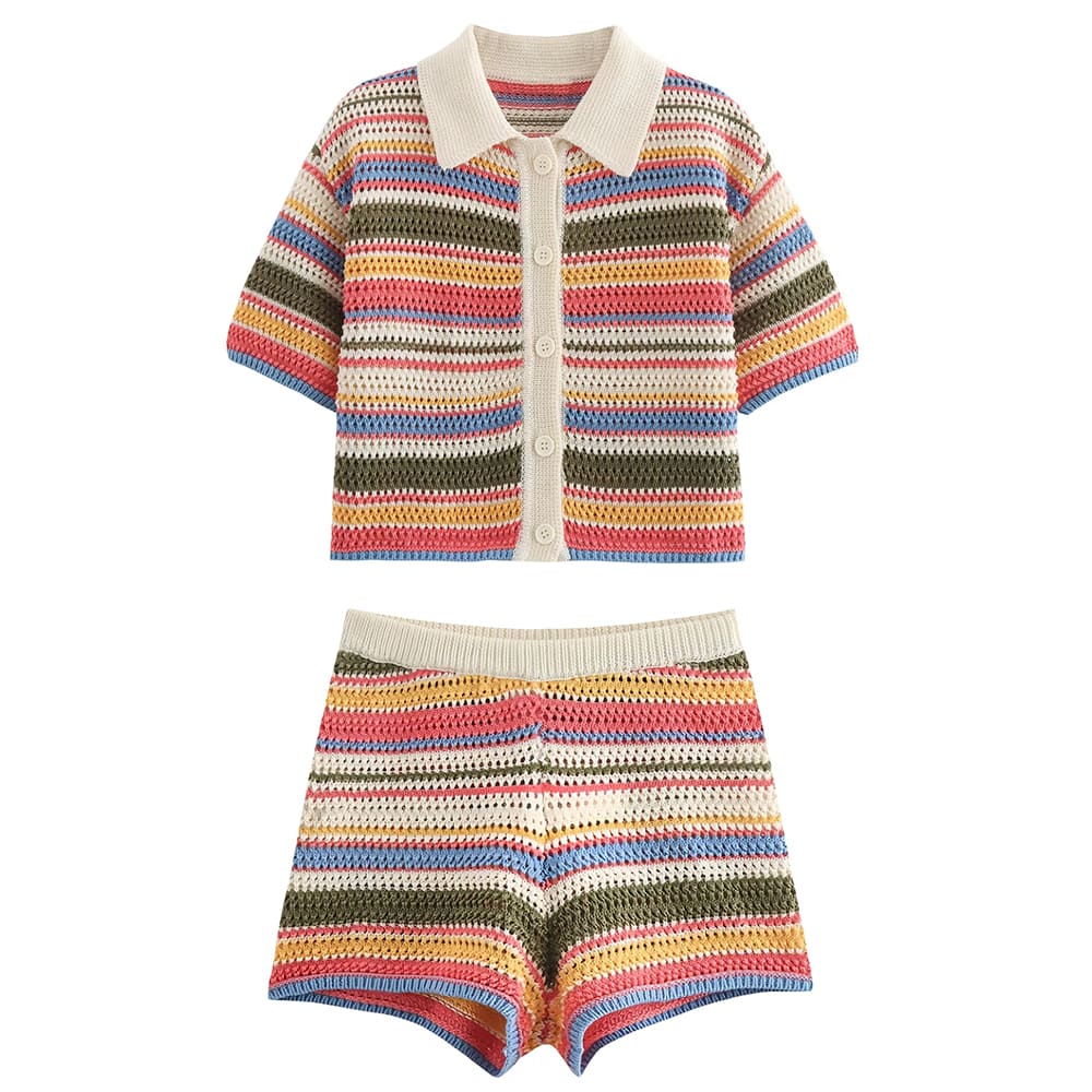 aesthetic striped crochet top and shorts co-ord set boogzel clothing