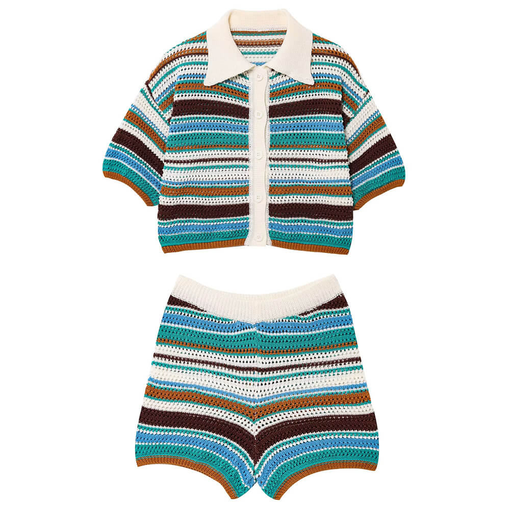 aesthetic striped crochet top and shorts co-ord set boogzel clothing