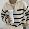 Striped Zip Up Striped Sweater - Boogzel Clothing