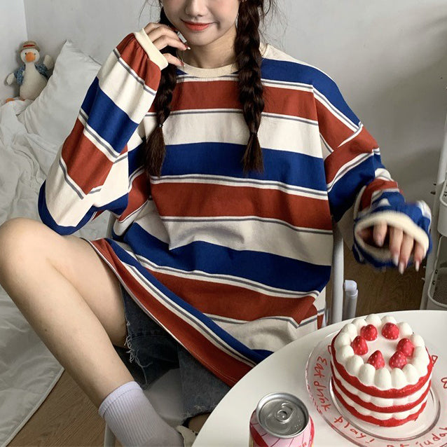 aesthetic striped long sleeve sweatshirt - boogzel clothing - aesthetic outfits