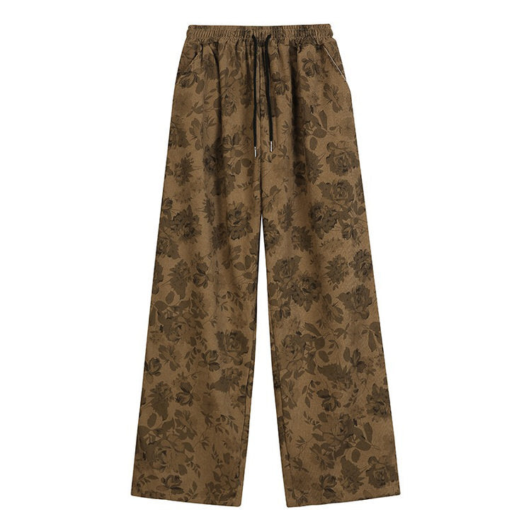 Aesthetic Wide Floral Cord Pants - Boogzel Clothing