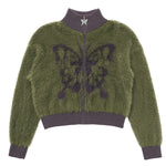 Aesthetic fuzzy bomber jacket with a butterfly print - boogzel clothing