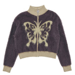 Aesthetic fuzzy bomber jacket with a butterfly print - boogzel clothing