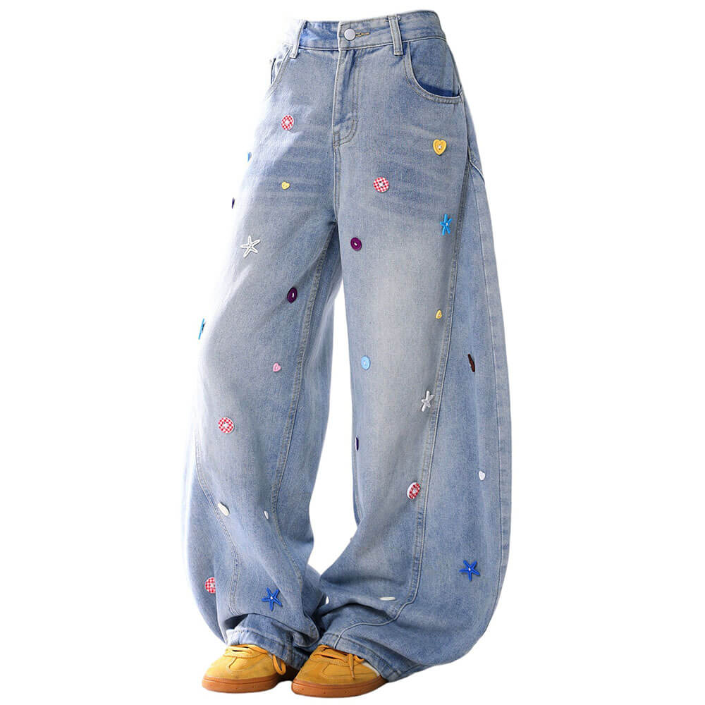 aesthetic baggy jeans with colorful embroidery boogzel clothing
