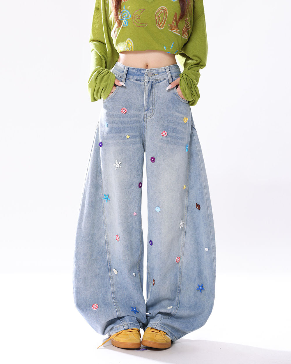 aesthetic baggy jeans with colorful embroidery boogzel clothing