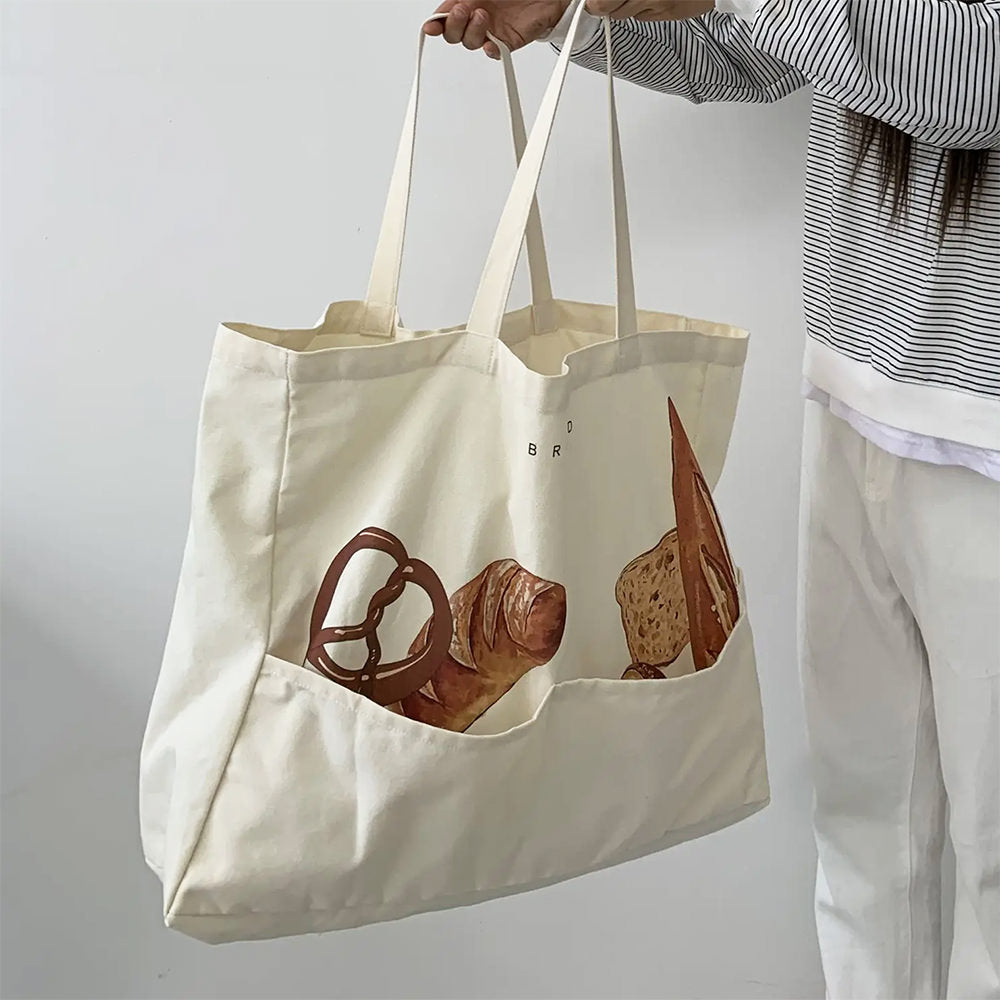 aesthetic bread print tote bag boogzel clothing