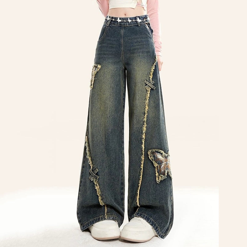 aesthetic butterfly flared jeans boogzel clothing