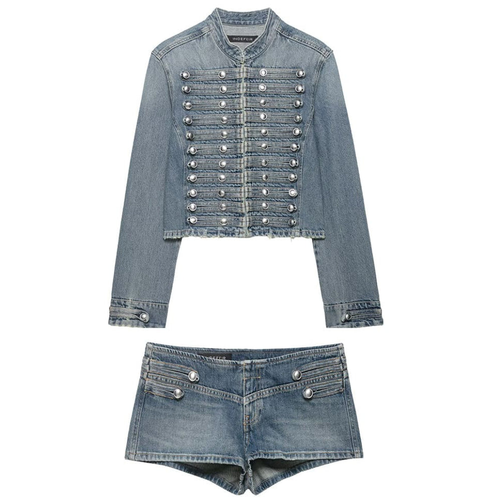 aesthetic denim jacket and shorts set boogzel clothing