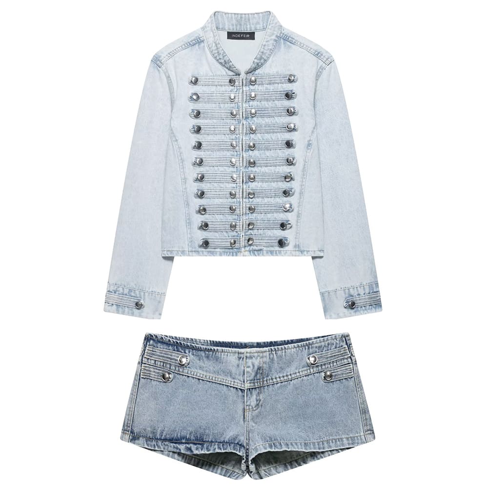 aesthetic denim jacket and shorts set boogzel clothing