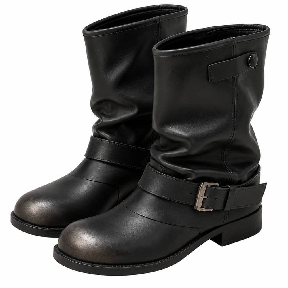 aesthetic flat buckle boots boogzel clothing