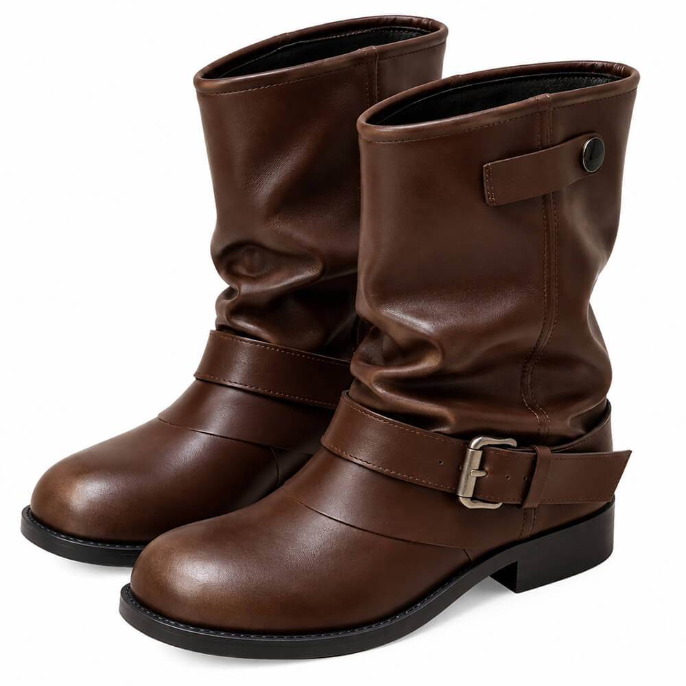 aesthetic flat buckle boots boogzel clothing