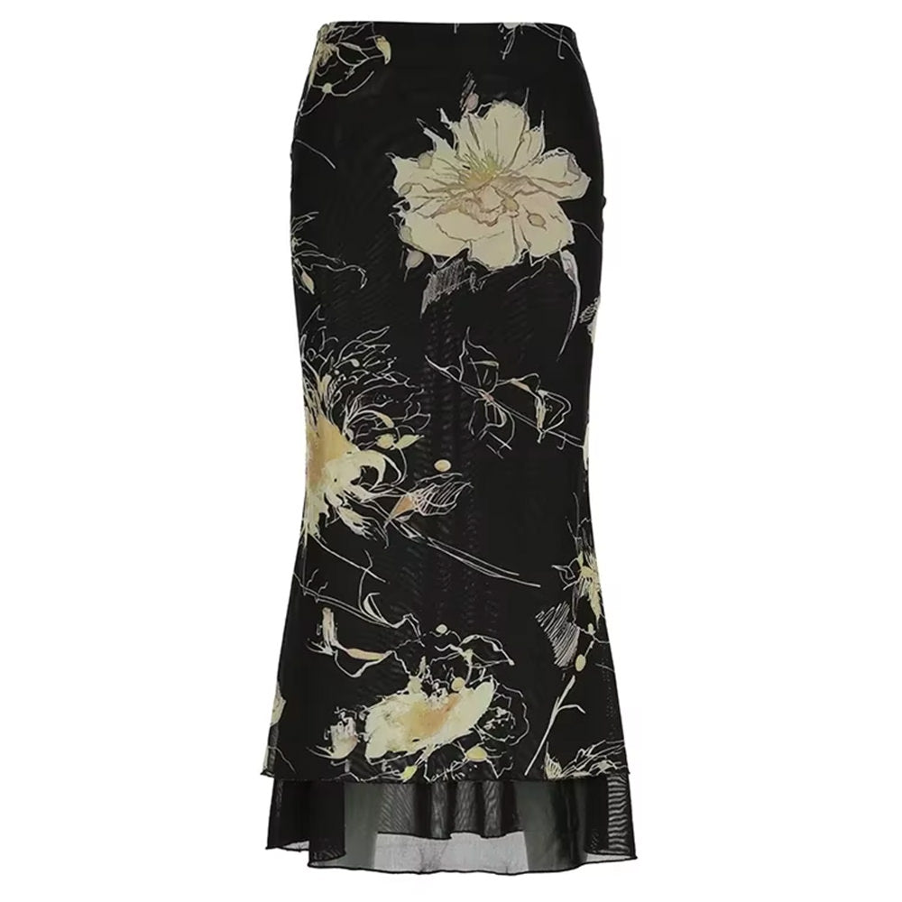 aesthetic floral print maxi skirt boogzel clothing