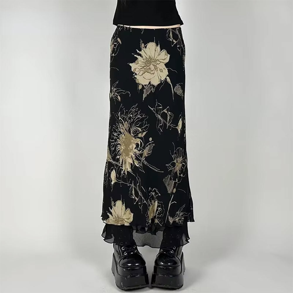 aesthetic floral print maxi skirt boogzel clothing
