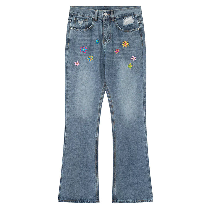 aesthetic flower embroidery jeans boogzel clothing